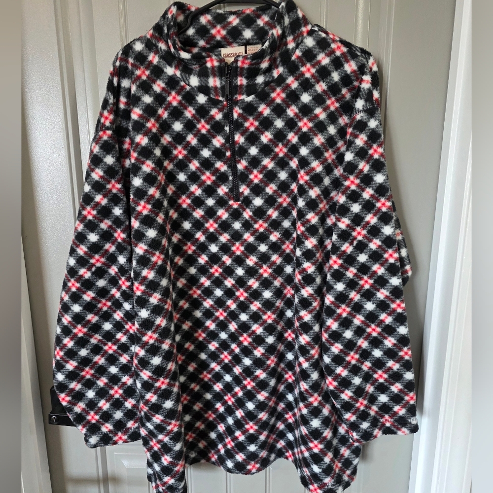 Crossroads Womans XL Red And Black Plaid Oversized Pullover Jacket